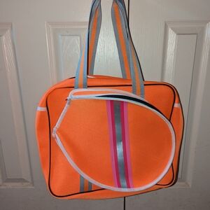 Vibrant Orange Women's Travel Bag with Pink and Gray Accents